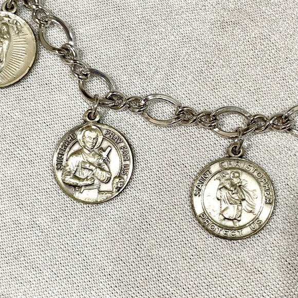 Vintage Sterling Silver 925 Catholic Christian Charm Bracelet Religious Mary - Picture 4 of 11